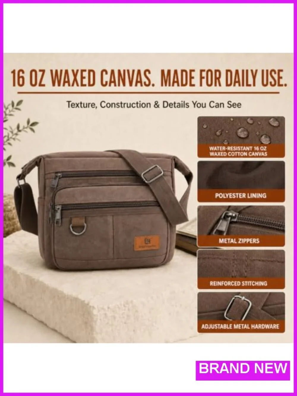 Waxed Canvas Messenger Bag for Men and Women with RFID Blocking, Fits 13.3 Inch